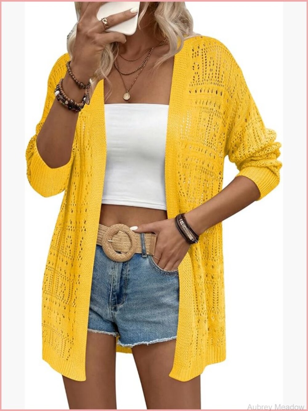 Lightweight Crochet Knit Long Sleeve Open Front Cardigan Boho Summer Sweater